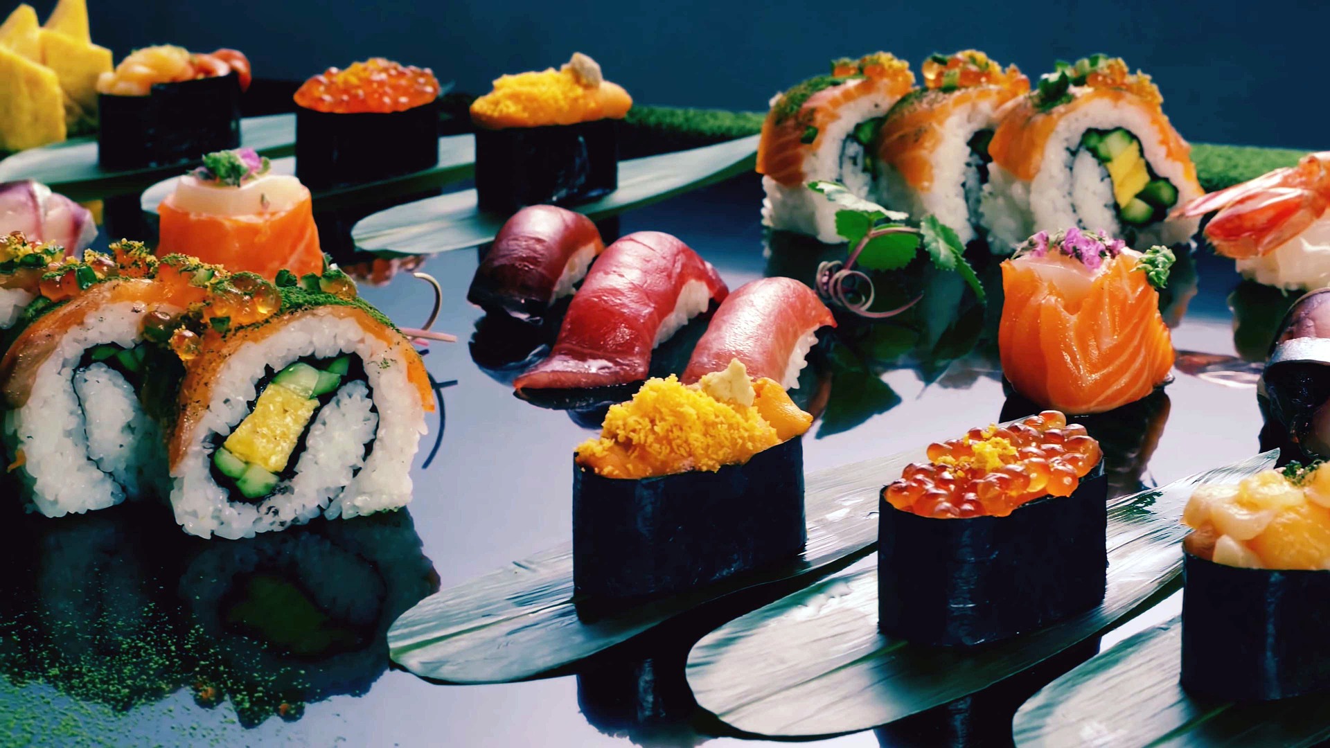 A range of sushi rolls